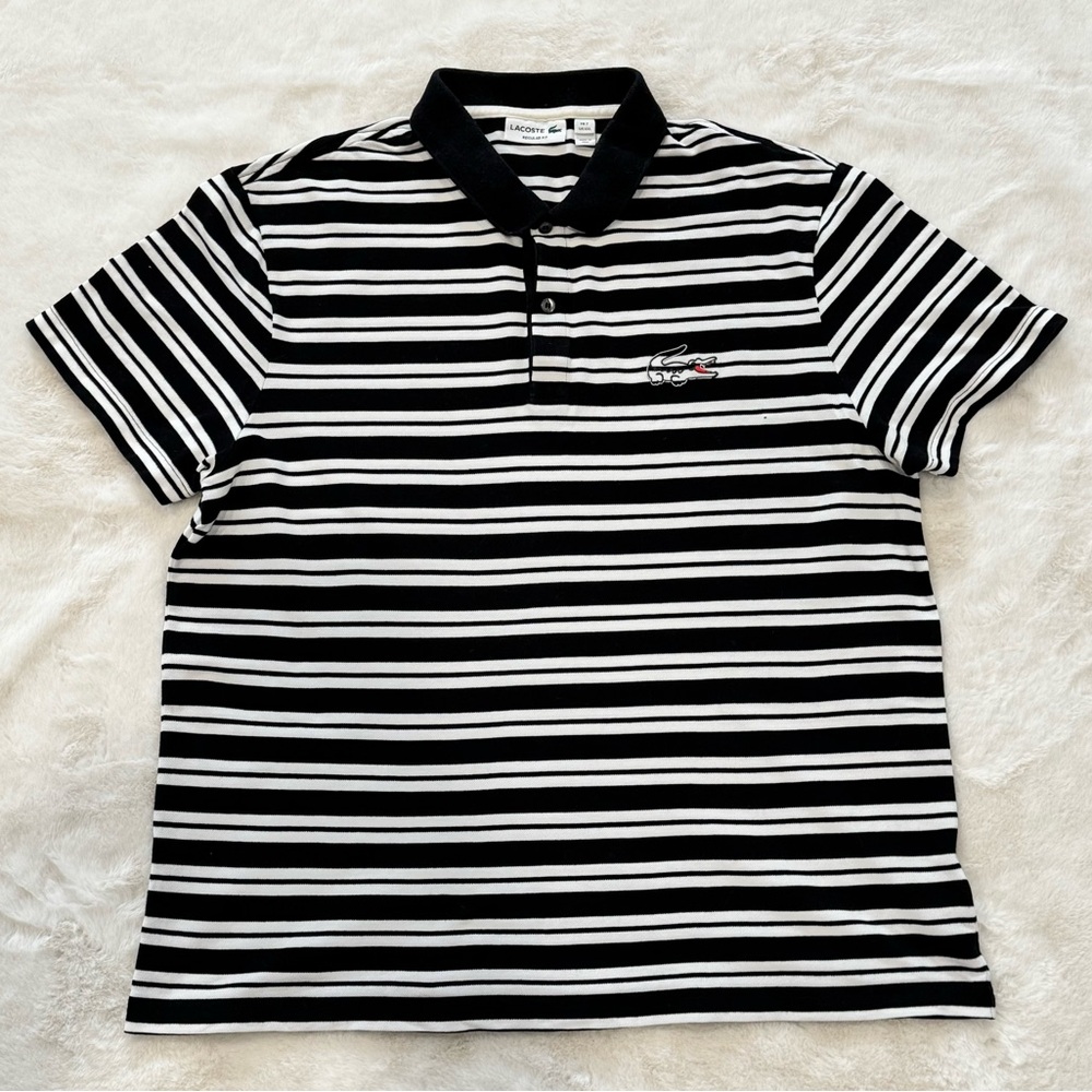 Lacoste Men's Polo Shirt with Black and White Stripes